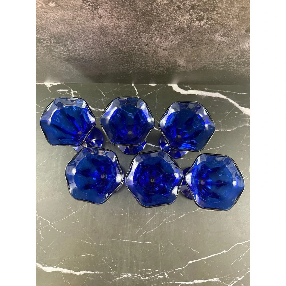 VTG NIB Set of 6 Anchor Hocking Cobalt Blue Sundae Glasses Dishes 5.5oz